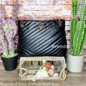 Tory Burch Kira Chevron Tote Black Leather Purse